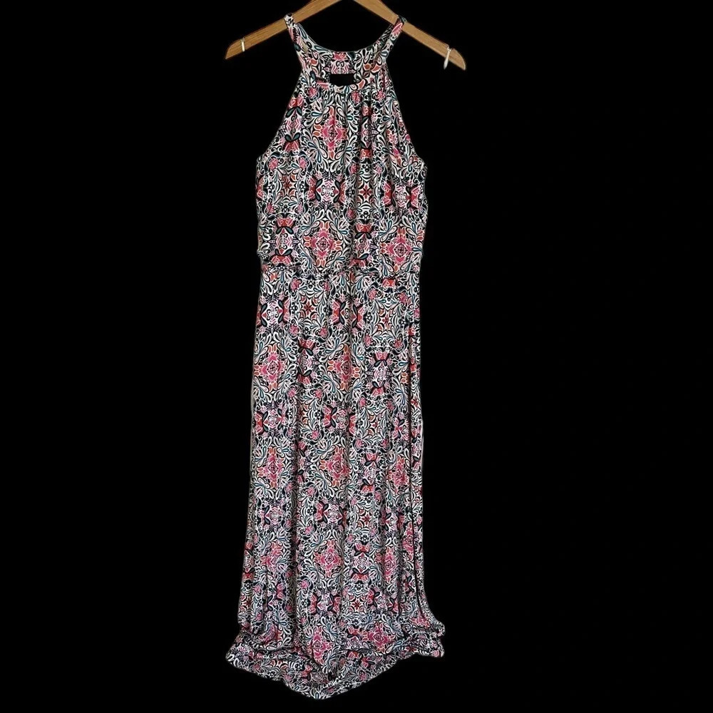 Cynthia Rowley size Medium Blouson Halter Maxi Dress Jersey Knit Cruise Wedding